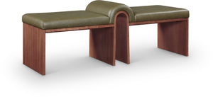 Meridian Furniture Delphine Vegan Leather Upholstered Bench with Oak Veneer Base for Bedroom or Entryway Olive Style C 22056Olive