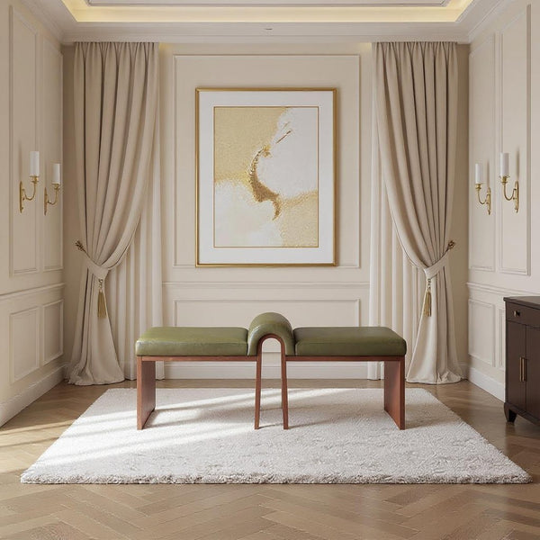 Meridian Furniture Delphine Vegan Leather Upholstered Bench with Oak Veneer Base for Bedroom or Entryway Olive Style C 22056Olive