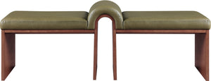Meridian Furniture Delphine Vegan Leather Upholstered Bench with Oak Veneer Base for Bedroom or Entryway Olive Style C 22056Olive
