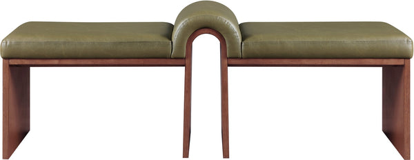 Meridian Furniture Delphine Vegan Leather Upholstered Bench with Oak Veneer Base for Bedroom or Entryway Olive Style C 22056Olive