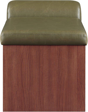 Meridian Furniture Delphine Vegan Leather Upholstered Bench with Oak Veneer Base for Bedroom or Entryway Olive Style C 22056Olive