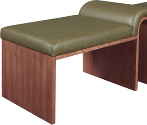 Meridian Furniture Delphine Vegan Leather Upholstered Bench with Oak Veneer Base for Bedroom or Entryway Olive Style C 22056Olive