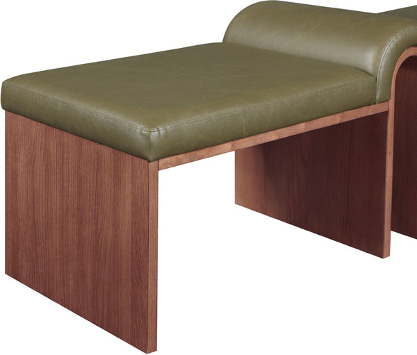 Meridian Furniture Delphine Vegan Leather Upholstered Bench with Oak Veneer Base for Bedroom or Entryway Olive Style C 22056Olive