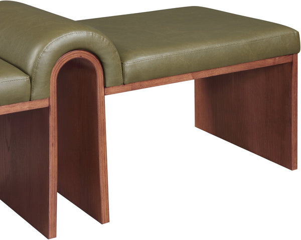 Meridian Furniture Delphine Vegan Leather Upholstered Bench with Oak Veneer Base for Bedroom or Entryway Olive Style C 22056Olive