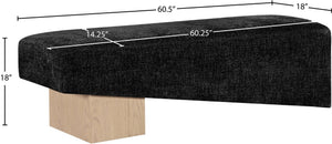 Meridian Furniture Alora Art Deco Upholstered Bench with Sculptural Wood Base for Bedroom or Entryway Use Black 22057 22057Black