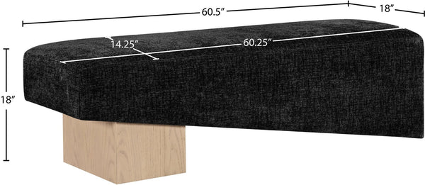 Meridian Furniture Alora Art Deco Upholstered Bench with Sculptural Wood Base for Bedroom or Entryway Use Black 22057 22057Black