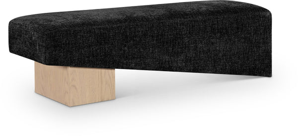 Meridian Furniture Alora Art Deco Upholstered Bench with Sculptural Wood Base for Bedroom or Entryway Use Black 22057 22057Black