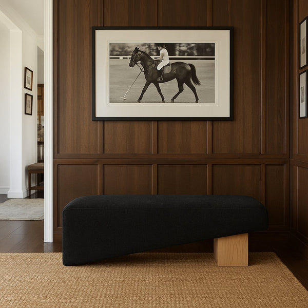 Meridian Furniture Alora Art Deco Upholstered Bench with Sculptural Wood Base for Bedroom or Entryway Use Black 22057 22057Black