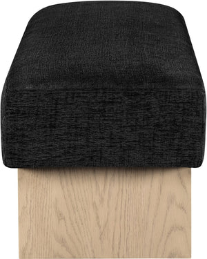 Meridian Furniture Alora Art Deco Upholstered Bench with Sculptural Wood Base for Bedroom or Entryway Use Black 22057 22057Black