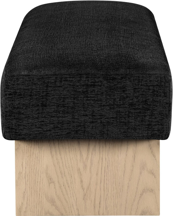 Meridian Furniture Alora Art Deco Upholstered Bench with Sculptural Wood Base for Bedroom or Entryway Use Black 22057 22057Black