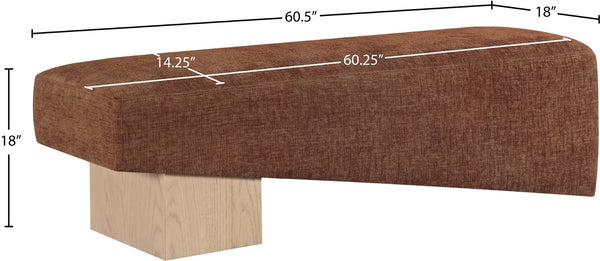 Meridian Furniture Alora Art Deco Upholstered Bench with Sculptural Wood Base for Bedroom or Entryway Use Cognac 22057 22057Cognac