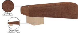 Meridian Furniture Alora Art Deco Upholstered Bench with Sculptural Wood Base for Bedroom or Entryway Use Cognac 22057 22057Cognac