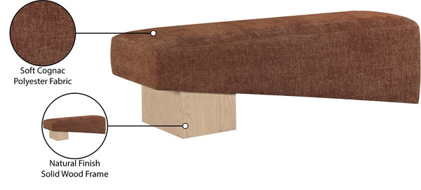 Meridian Furniture Alora Art Deco Upholstered Bench with Sculptural Wood Base for Bedroom or Entryway Use Cognac 22057 22057Cognac