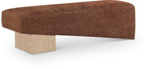 Meridian Furniture Alora Art Deco Upholstered Bench with Sculptural Wood Base for Bedroom or Entryway Use Cognac 22057 22057Cognac