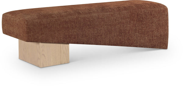 Meridian Furniture Alora Art Deco Upholstered Bench with Sculptural Wood Base for Bedroom or Entryway Use Cognac 22057 22057Cognac