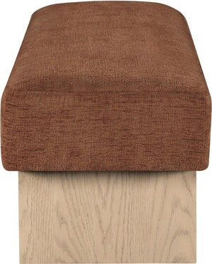 Meridian Furniture Alora Art Deco Upholstered Bench with Sculptural Wood Base for Bedroom or Entryway Use Cognac 22057 22057Cognac