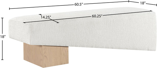 Meridian Furniture Alora Art Deco Upholstered Bench with Sculptural Wood Base for Bedroom or Entryway Use Cream 22057 22057Cream