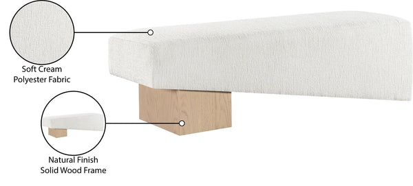 Meridian Furniture Alora Art Deco Upholstered Bench with Sculptural Wood Base for Bedroom or Entryway Use Cream 22057 22057Cream
