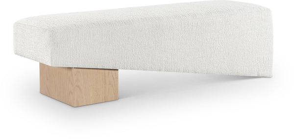 Meridian Furniture Alora Art Deco Upholstered Bench with Sculptural Wood Base for Bedroom or Entryway Use Cream 22057 22057Cream