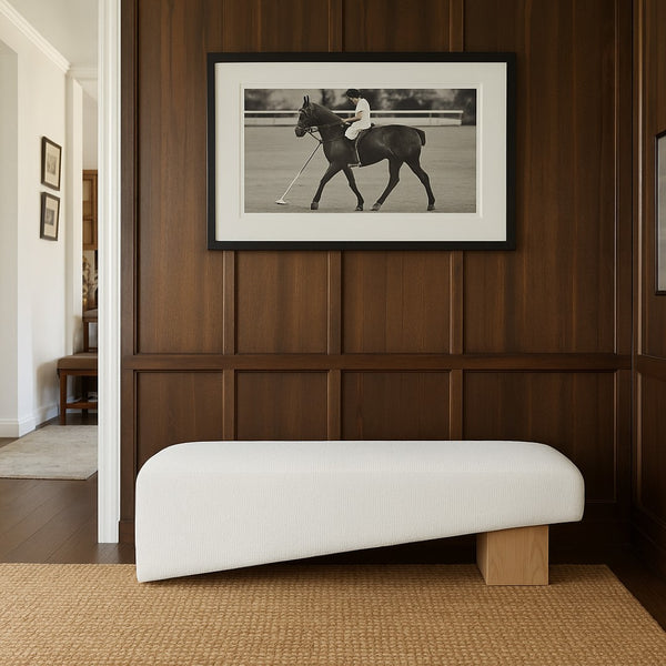 Meridian Furniture Alora Art Deco Upholstered Bench with Sculptural Wood Base for Bedroom or Entryway Use Cream 22057 22057Cream
