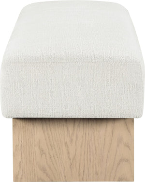 Meridian Furniture Alora Art Deco Upholstered Bench with Sculptural Wood Base for Bedroom or Entryway Use Cream 22057 22057Cream