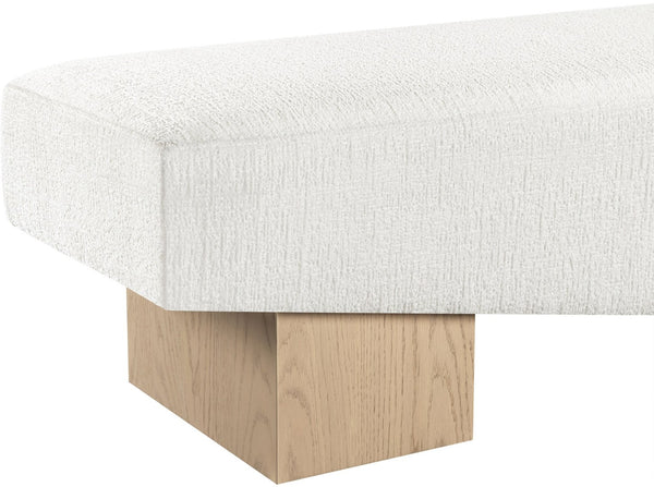 Meridian Furniture Alora Art Deco Upholstered Bench with Sculptural Wood Base for Bedroom or Entryway Use Cream 22057 22057Cream