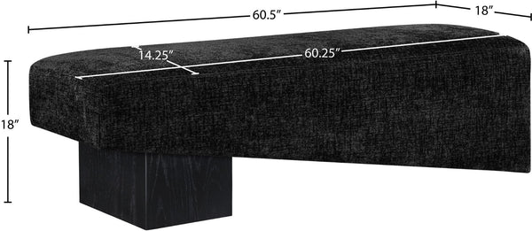 Meridian Furniture Alora Art Deco Upholstered Bench with Sculptural Wood Base for Bedroom or Entryway Use Black 22058 22058Black