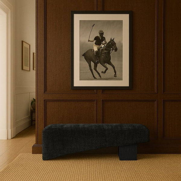 Meridian Furniture Alora Art Deco Upholstered Bench with Sculptural Wood Base for Bedroom or Entryway Use Black 22058 22058Black