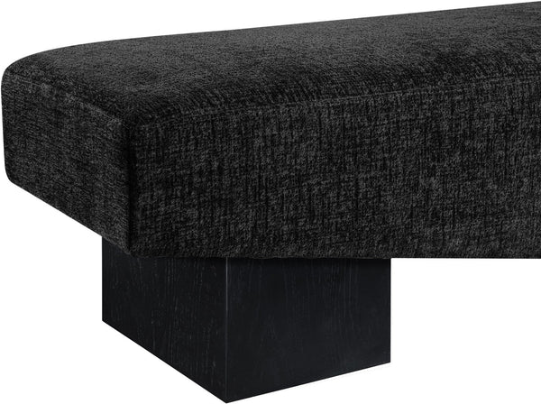 Meridian Furniture Alora Art Deco Upholstered Bench with Sculptural Wood Base for Bedroom or Entryway Use Black 22058 22058Black
