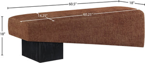 Meridian Furniture Alora Art Deco Upholstered Bench with Sculptural Wood Base for Bedroom or Entryway Use Cognac 22058 22058Cognac