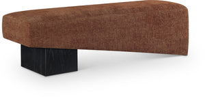 Meridian Furniture Alora Art Deco Upholstered Bench with Sculptural Wood Base for Bedroom or Entryway Use Cognac 22058 22058Cognac