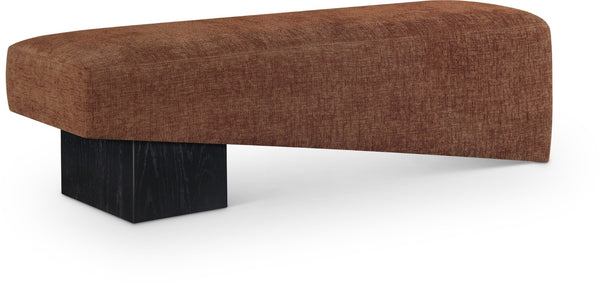 Meridian Furniture Alora Art Deco Upholstered Bench with Sculptural Wood Base for Bedroom or Entryway Use Cognac 22058 22058Cognac