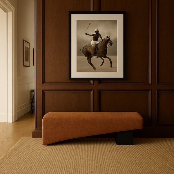 Meridian Furniture Alora Art Deco Upholstered Bench with Sculptural Wood Base for Bedroom or Entryway Use Cognac 22058 22058Cognac