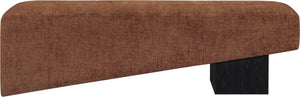 Meridian Furniture Alora Art Deco Upholstered Bench with Sculptural Wood Base for Bedroom or Entryway Use Cognac 22058 22058Cognac