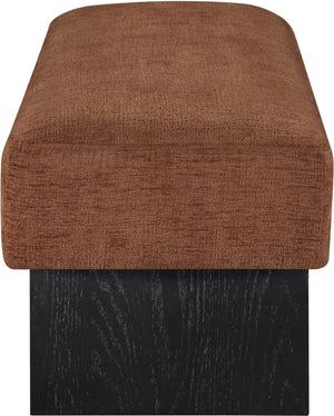 Meridian Furniture Alora Art Deco Upholstered Bench with Sculptural Wood Base for Bedroom or Entryway Use Cognac 22058 22058Cognac