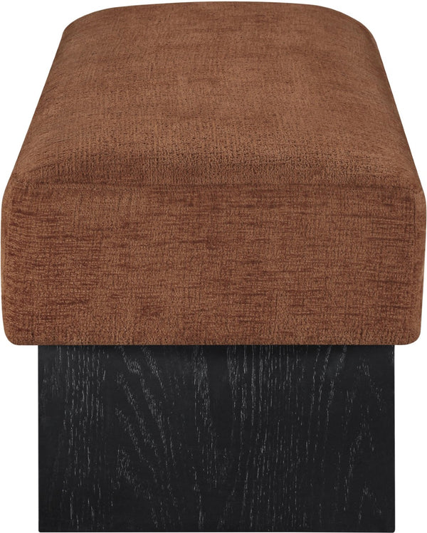 Meridian Furniture Alora Art Deco Upholstered Bench with Sculptural Wood Base for Bedroom or Entryway Use Cognac 22058 22058Cognac