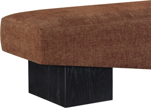 Meridian Furniture Alora Art Deco Upholstered Bench with Sculptural Wood Base for Bedroom or Entryway Use Cognac 22058 22058Cognac
