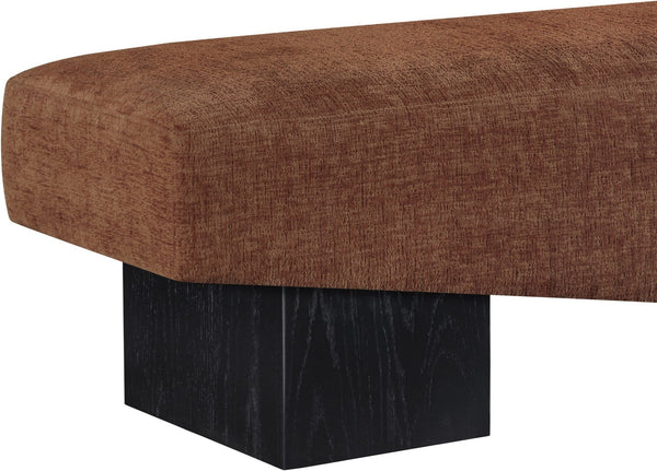 Meridian Furniture Alora Art Deco Upholstered Bench with Sculptural Wood Base for Bedroom or Entryway Use Cognac 22058 22058Cognac