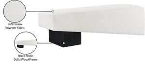 Meridian Furniture Alora Art Deco Upholstered Bench with Sculptural Wood Base for Bedroom or Entryway Use Cream 22058 22058Cream