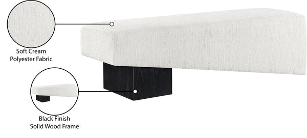 Meridian Furniture Alora Art Deco Upholstered Bench with Sculptural Wood Base for Bedroom or Entryway Use Cream 22058 22058Cream