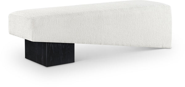 Meridian Furniture Alora Art Deco Upholstered Bench with Sculptural Wood Base for Bedroom or Entryway Use Cream 22058 22058Cream