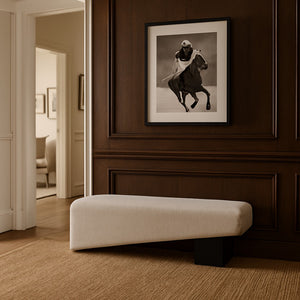 Meridian Furniture Alora Art Deco Upholstered Bench with Sculptural Wood Base for Bedroom or Entryway Use Cream 22058 22058Cream