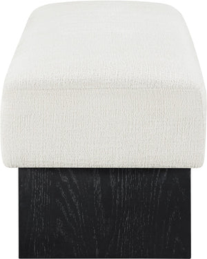 Meridian Furniture Alora Art Deco Upholstered Bench with Sculptural Wood Base for Bedroom or Entryway Use Cream 22058 22058Cream