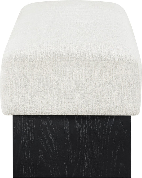 Meridian Furniture Alora Art Deco Upholstered Bench with Sculptural Wood Base for Bedroom or Entryway Use Cream 22058 22058Cream