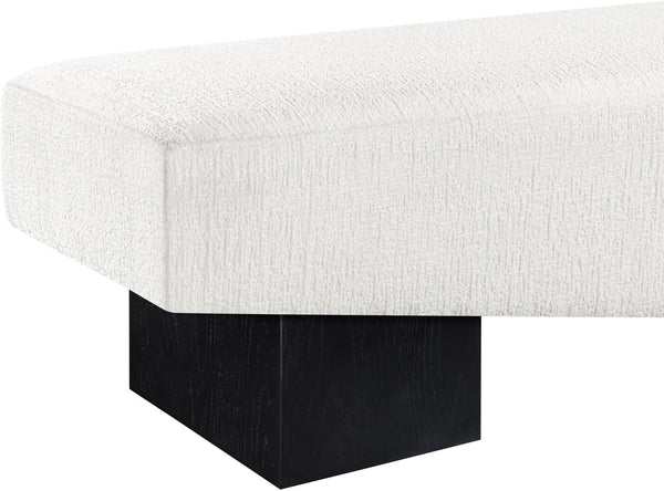 Meridian Furniture Alora Art Deco Upholstered Bench with Sculptural Wood Base for Bedroom or Entryway Use Cream 22058 22058Cream