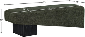 Meridian Furniture Alora Art Deco Upholstered Bench with Sculptural Wood Base for Bedroom or Entryway Use Green 22058 22058Green