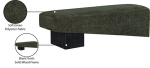 Meridian Furniture Alora Art Deco Upholstered Bench with Sculptural Wood Base for Bedroom or Entryway Use Green 22058 22058Green