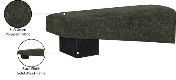Meridian Furniture Alora Art Deco Upholstered Bench with Sculptural Wood Base for Bedroom or Entryway Use Green 22058 22058Green