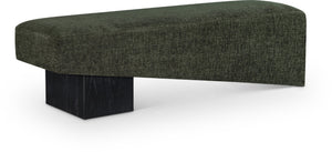 Meridian Furniture Alora Art Deco Upholstered Bench with Sculptural Wood Base for Bedroom or Entryway Use Green 22058 22058Green