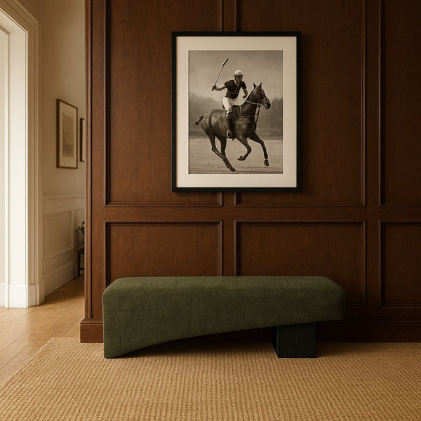 Meridian Furniture Alora Art Deco Upholstered Bench with Sculptural Wood Base for Bedroom or Entryway Use Green 22058 22058Green